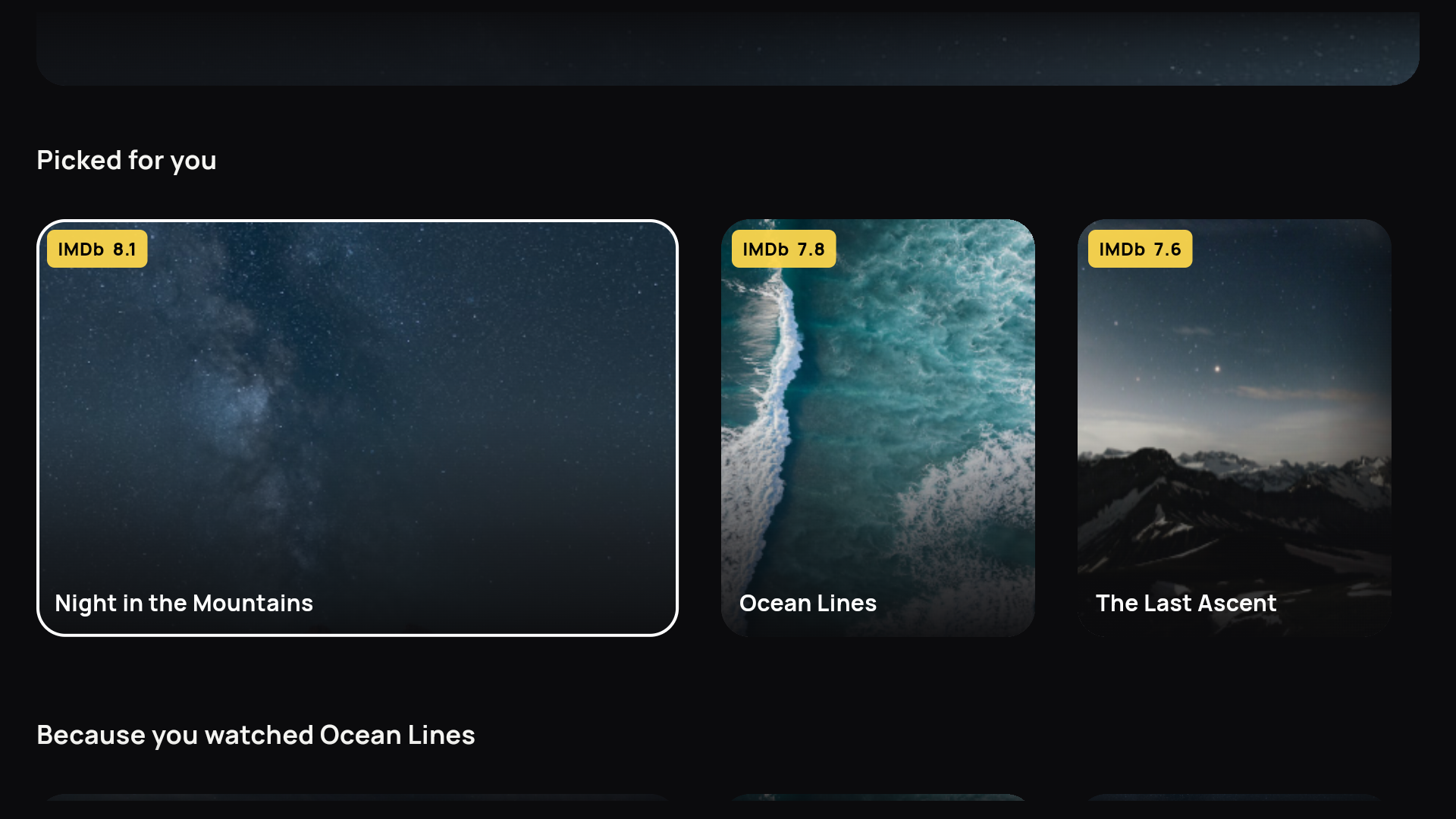 Actual LazyPlayer Android TV poster shelves with fictional sample titles